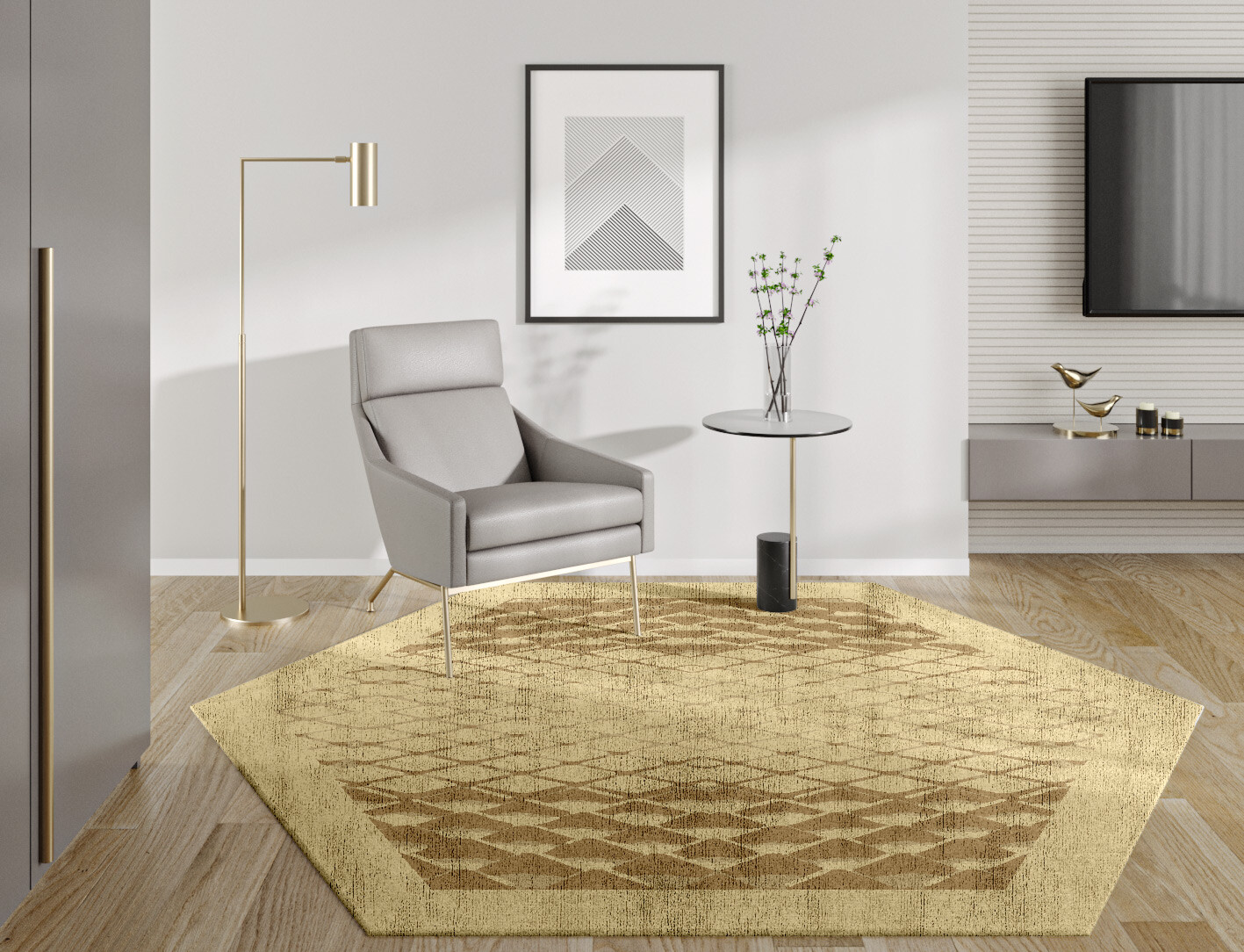 Soga Origami Hexagon Hand Tufted Bamboo Silk Custom Rug by Rug Artisan