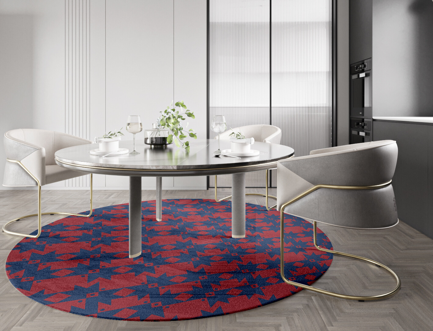 Southwestern Geometric Round Hand Knotted Bamboo Silk Custom Rug by Rug Artisan