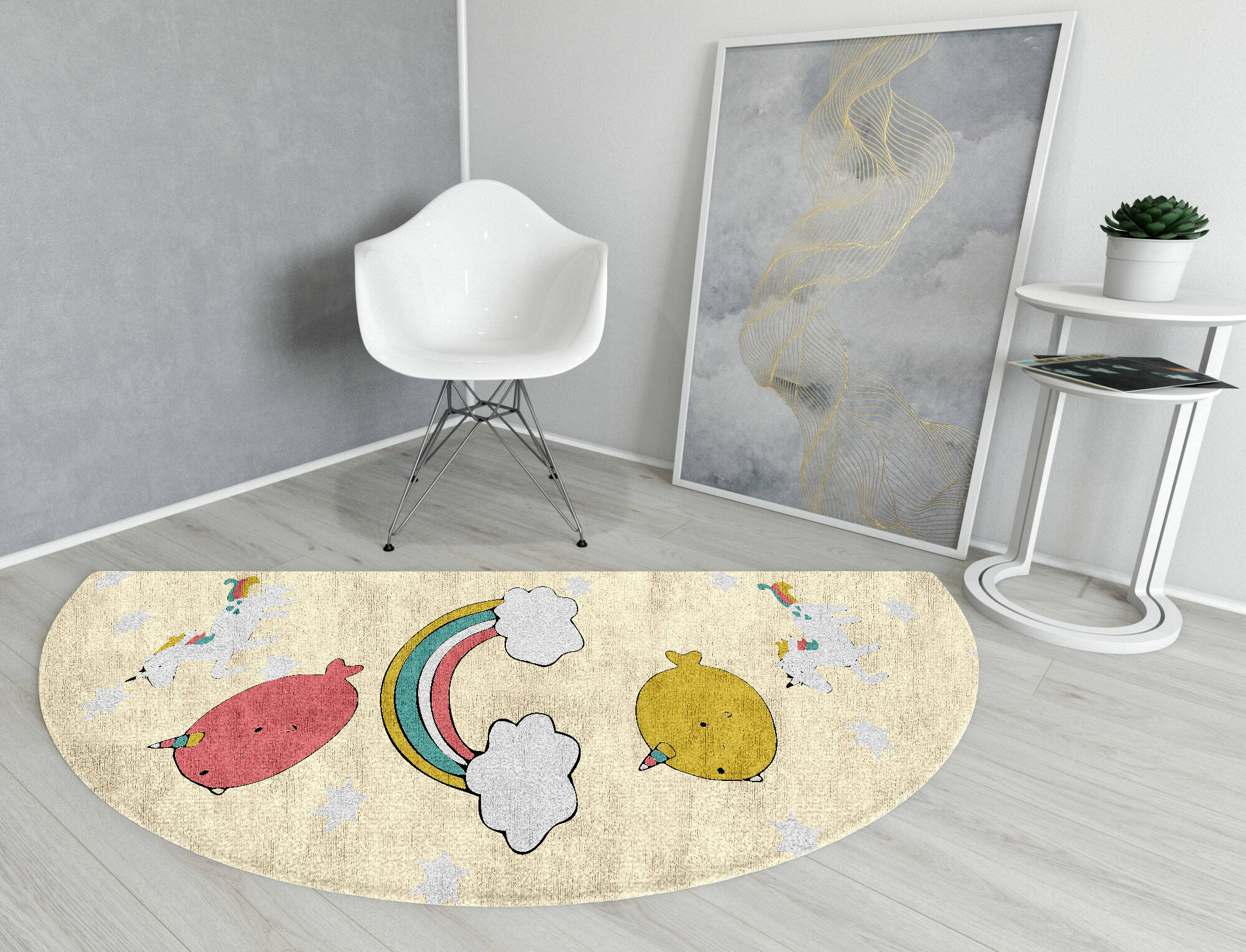 Space Unicorns Kids Halfmoon Hand Knotted Bamboo Silk Custom Rug by Rug Artisan