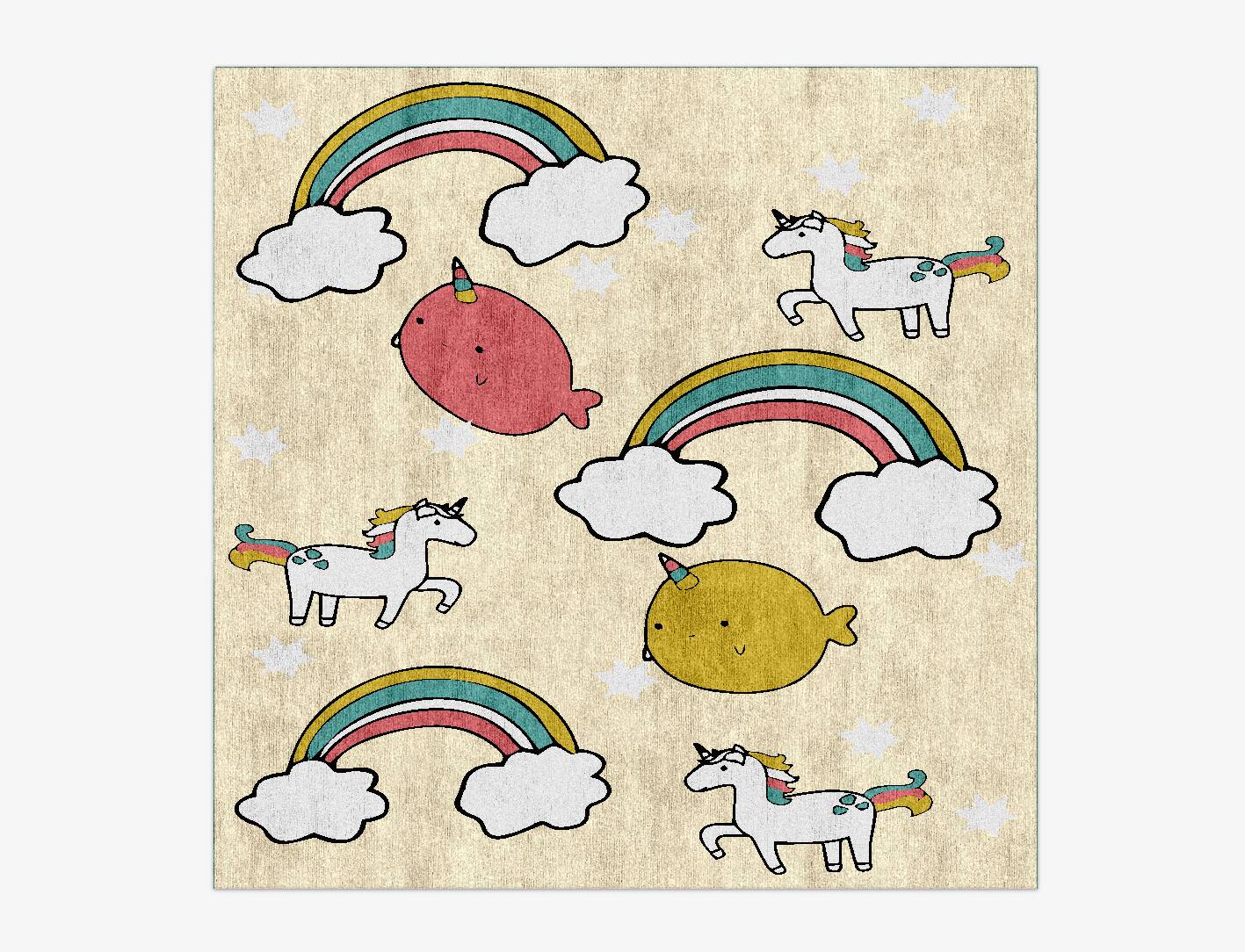 Space Unicorns Kids Square Hand Knotted Bamboo Silk Custom Rug by Rug Artisan