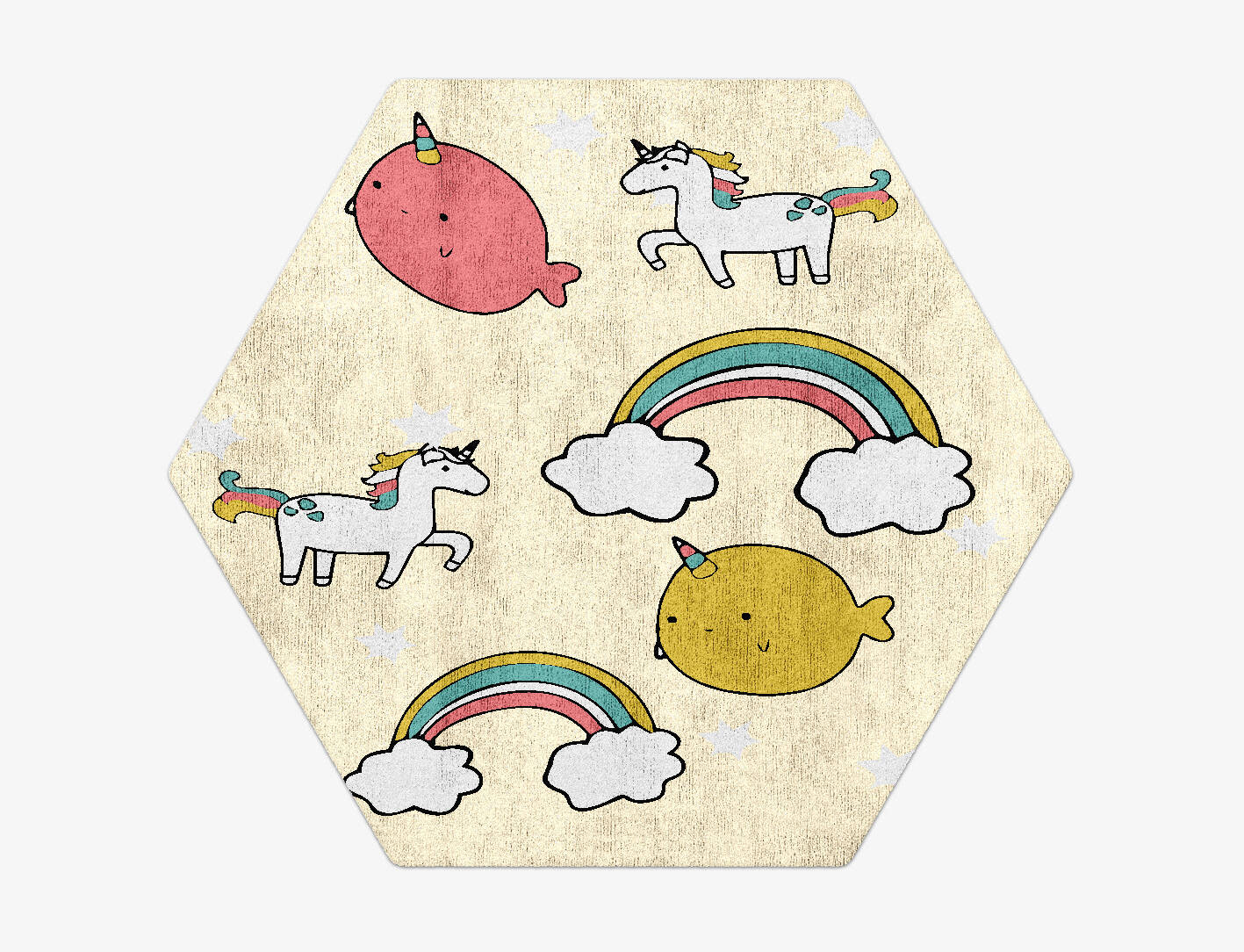 Space Unicorns Kids Hexagon Hand Tufted Bamboo Silk Custom Rug by Rug Artisan