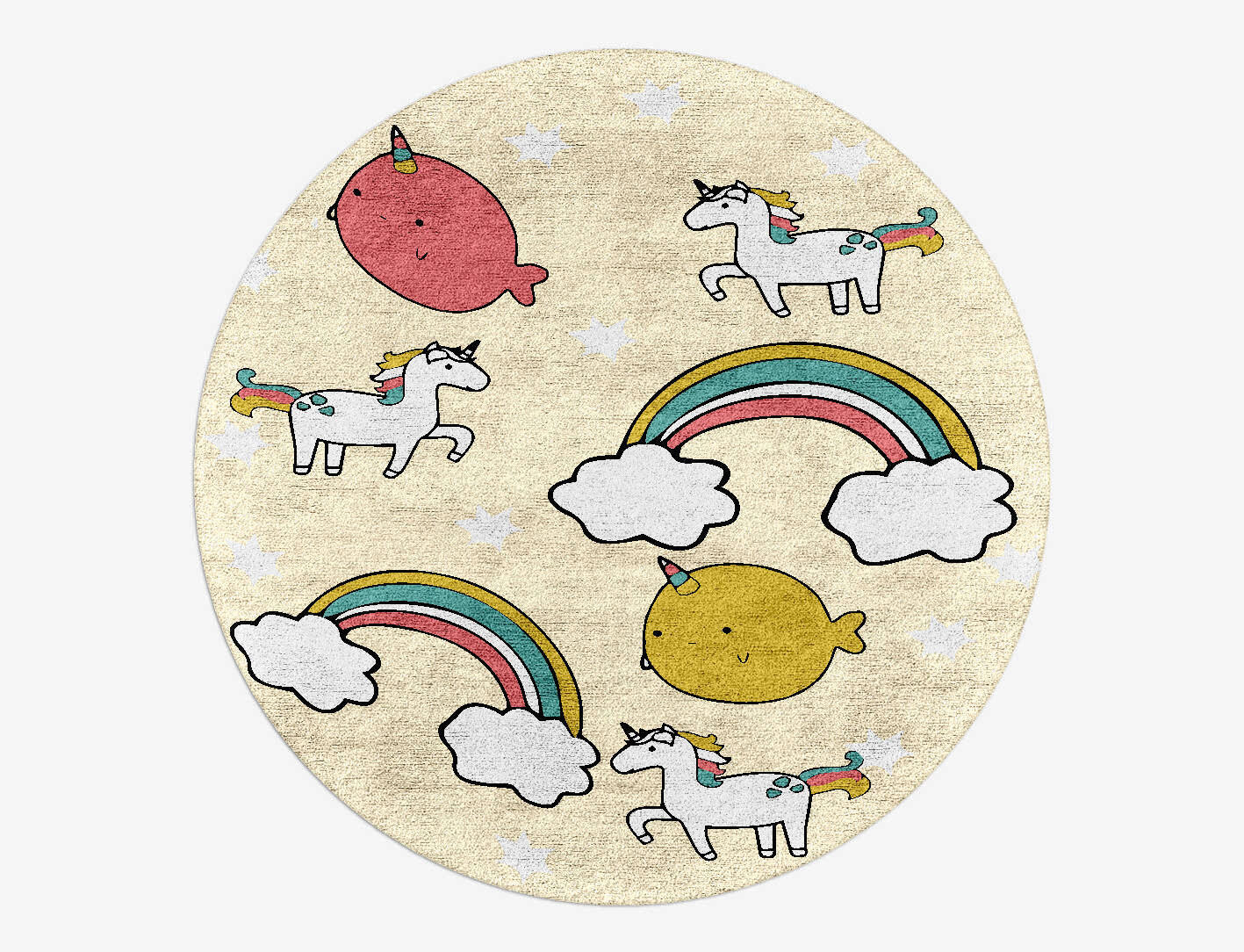 Space Unicorns Kids Round Hand Tufted Bamboo Silk Custom Rug by Rug Artisan