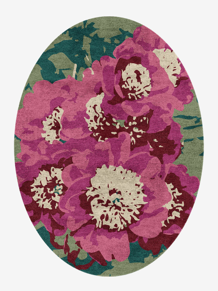 Spring Floral Oval Hand Knotted Bamboo Silk Custom Rug by Rug Artisan