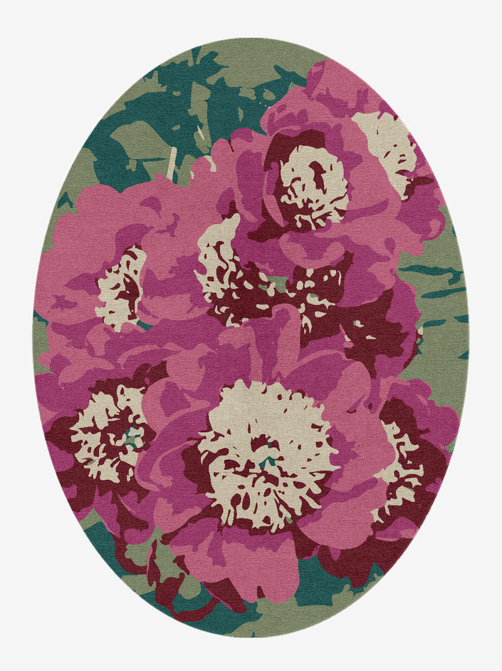 Spring Floral Oval Hand Knotted Tibetan Wool Custom Rug by Rug Artisan