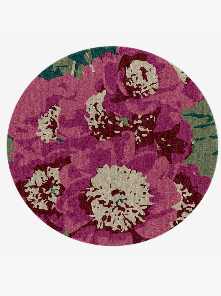 Spring Floral Round Hand Knotted Tibetan Wool Custom Rug by Rug Artisan
