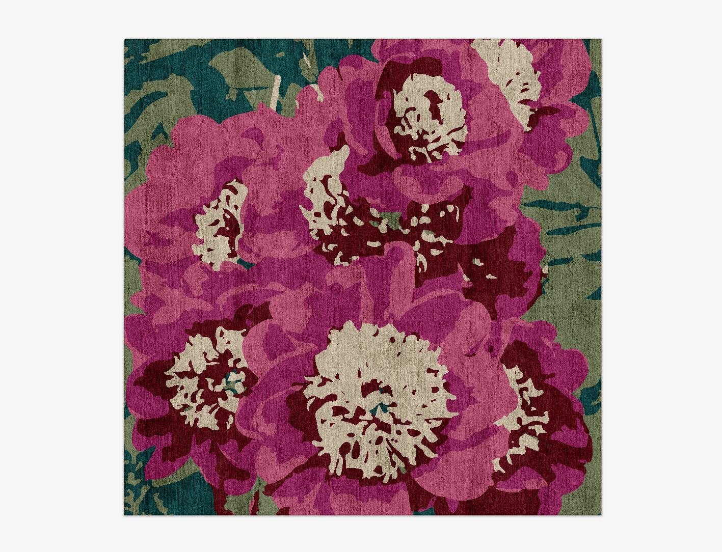 Spring Floral Square Hand Knotted Bamboo Silk Custom Rug by Rug Artisan
