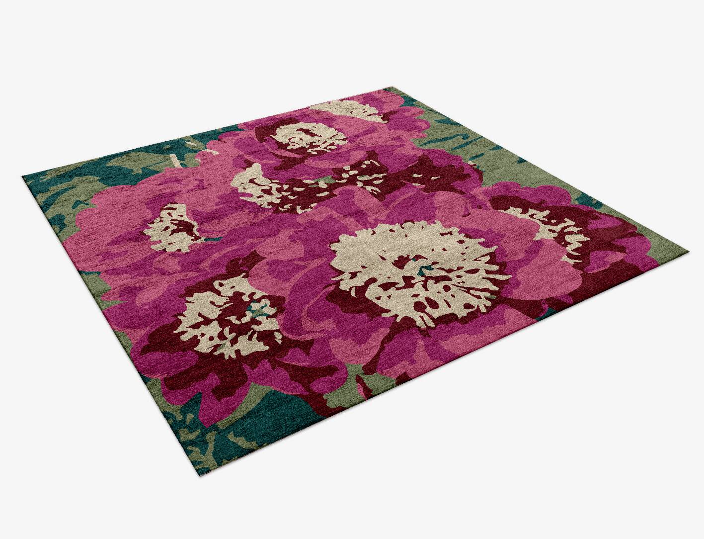 Spring Floral Square Hand Knotted Bamboo Silk Custom Rug by Rug Artisan