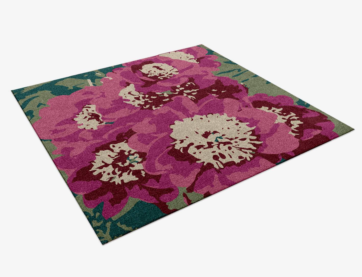 Spring Floral Square Hand Knotted Tibetan Wool Custom Rug by Rug Artisan