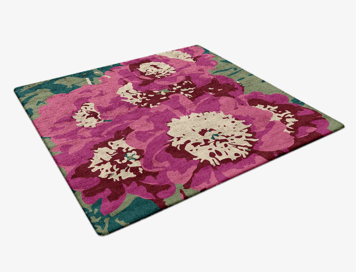 Spring Floral Square Hand Tufted Bamboo Silk Custom Rug by Rug Artisan