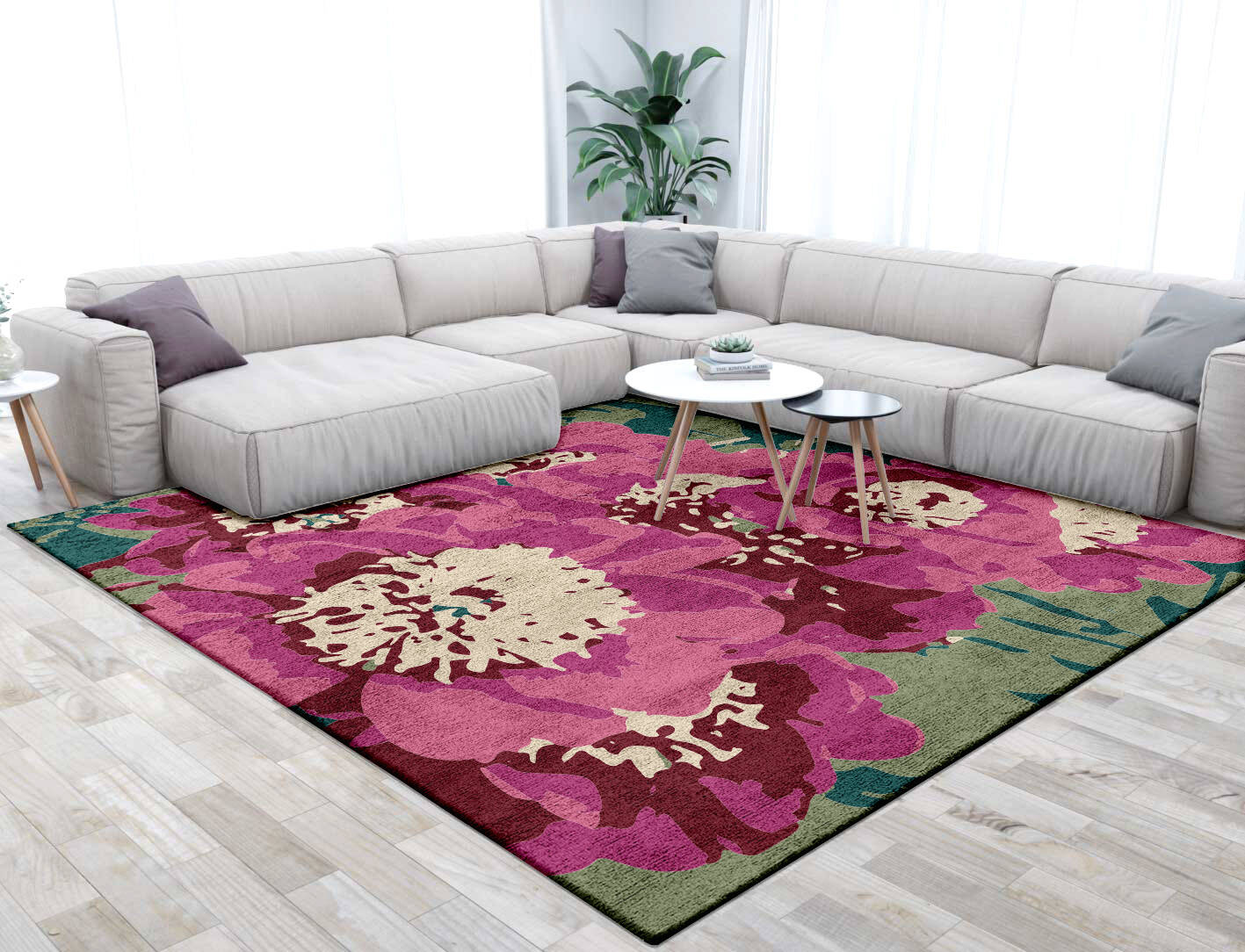 Spring Floral Square Hand Tufted Bamboo Silk Custom Rug by Rug Artisan