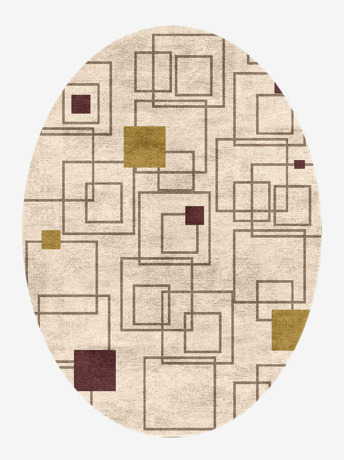 Squares Geometric Oval Hand Knotted Bamboo Silk Custom Rug by Rug Artisan