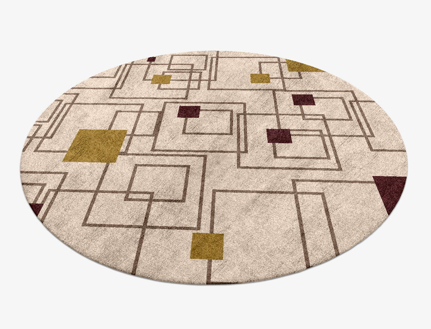 Squares Geometric Round Hand Knotted Bamboo Silk Custom Rug by Rug Artisan