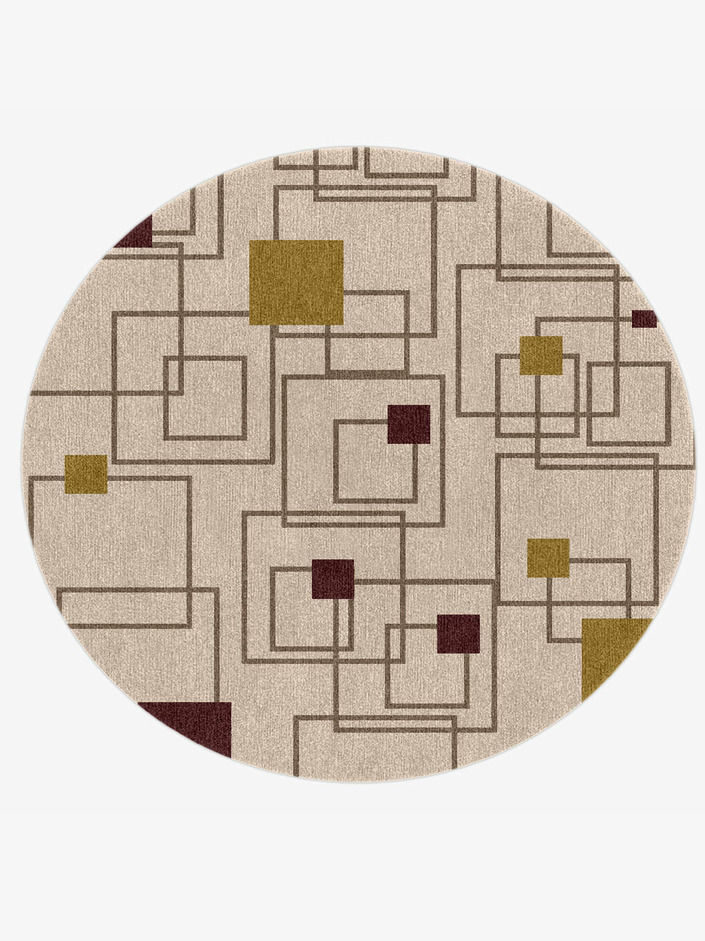 Squares Geometric Round Hand Knotted Tibetan Wool Custom Rug by Rug Artisan