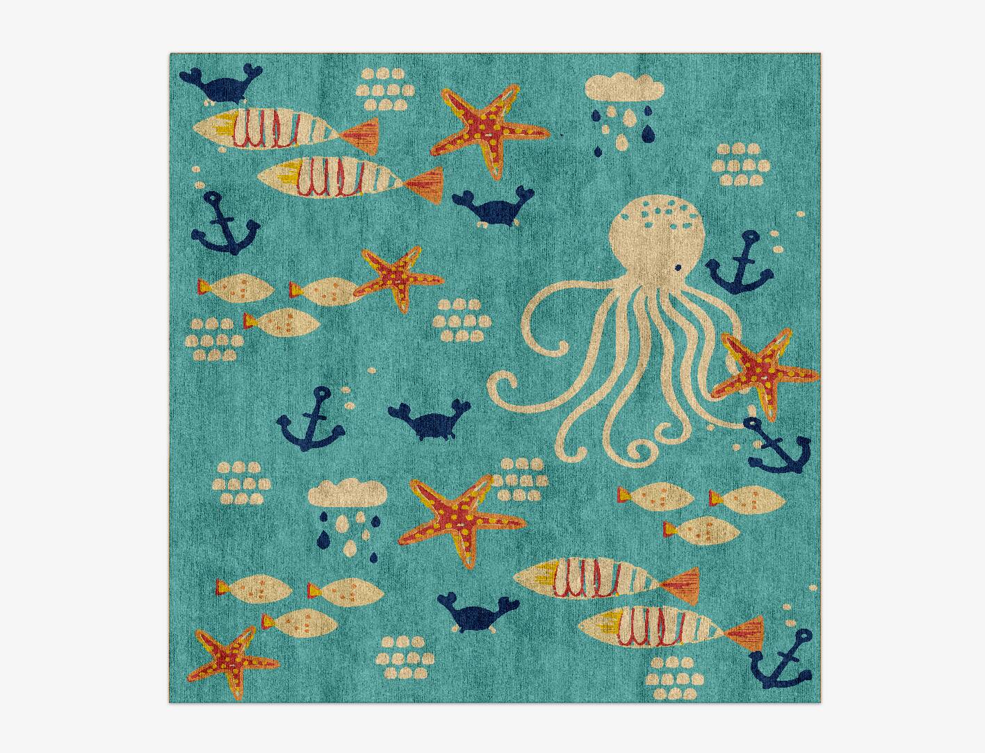 Squids&stuff Kids Square Hand Knotted Bamboo Silk Custom Rug by Rug Artisan