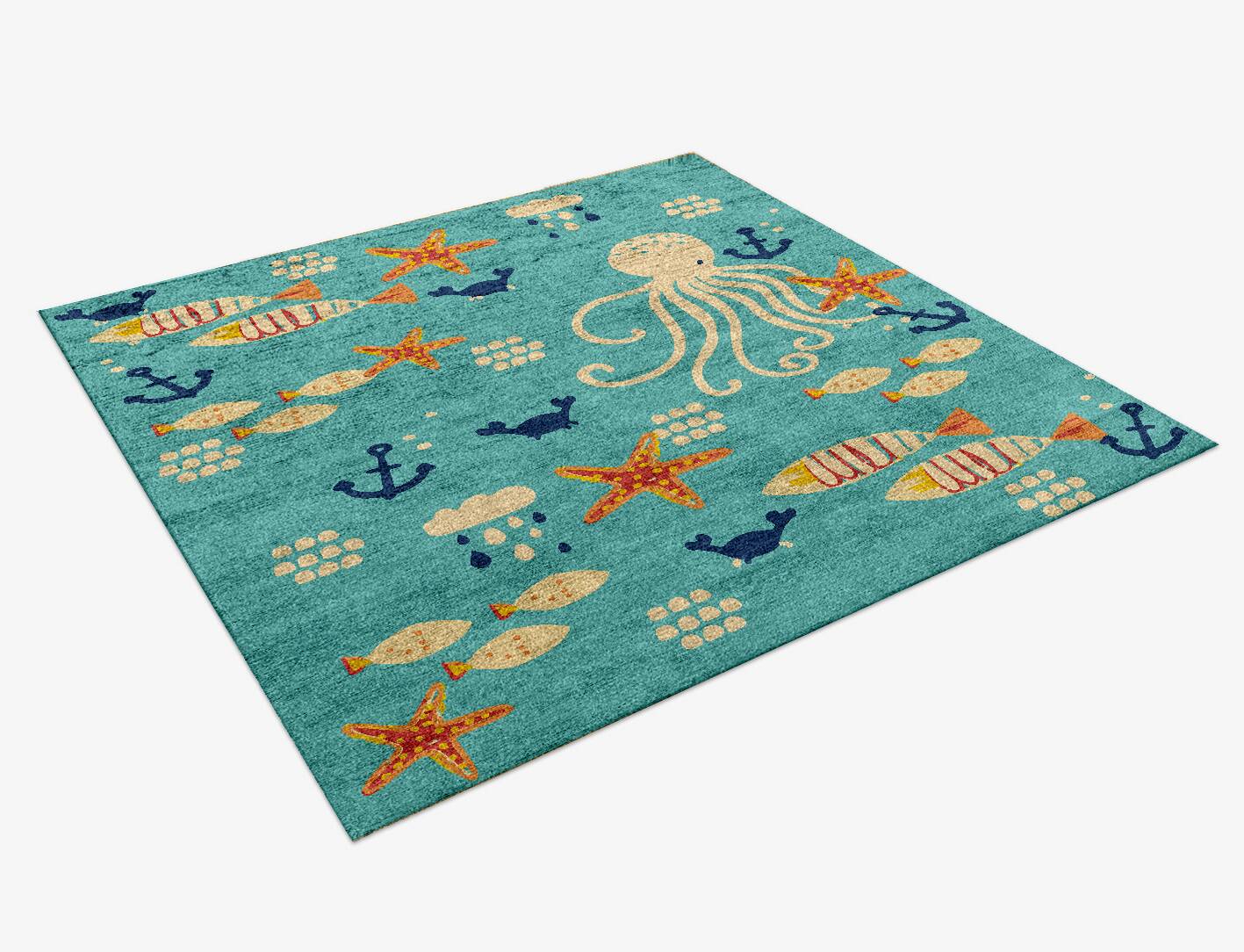 Squids&stuff Kids Square Hand Knotted Bamboo Silk Custom Rug by Rug Artisan