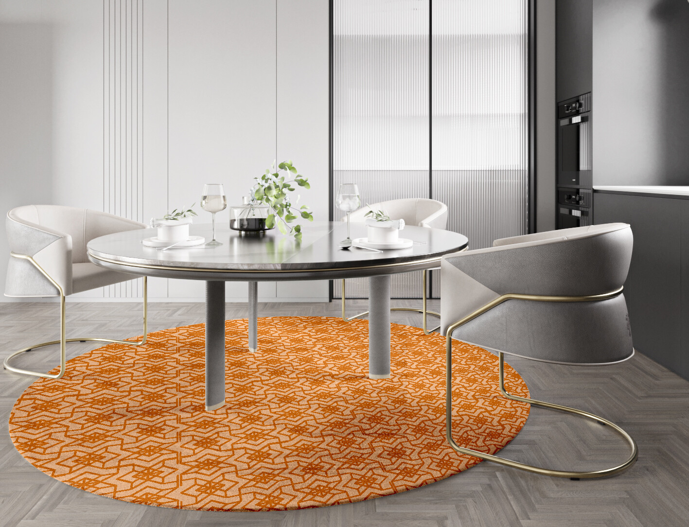 Star Sphere Geometric Round Hand Knotted Bamboo Silk Custom Rug by Rug Artisan