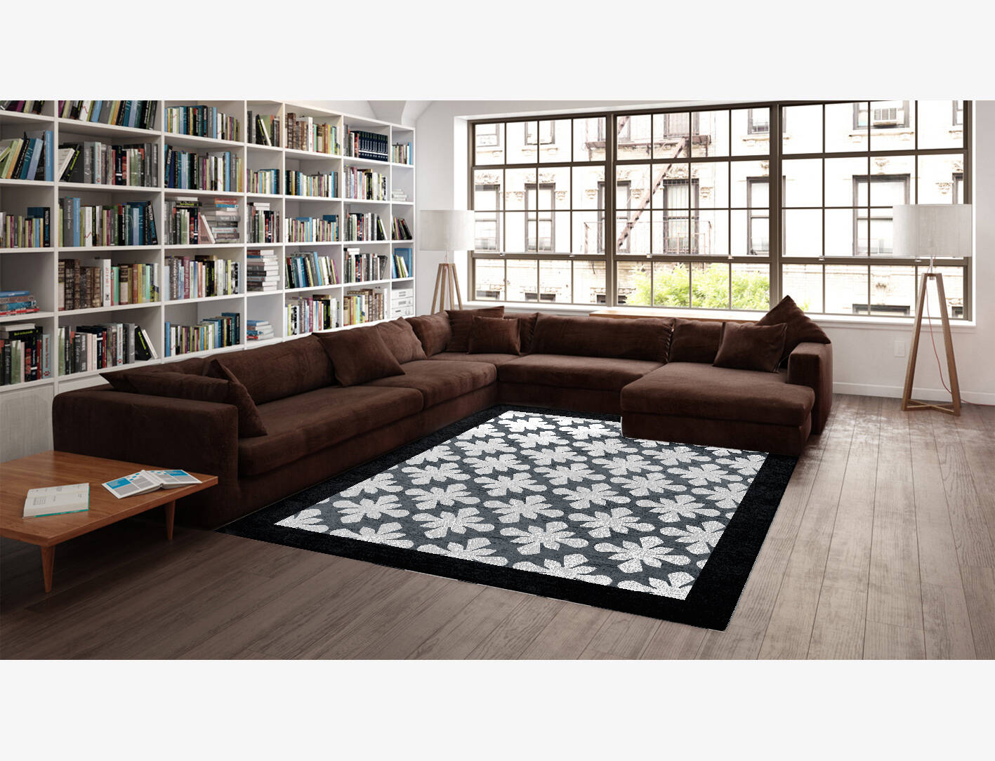 Starlet Lights Monochrome Rectangle Hand Knotted Bamboo Silk Custom Rug by Rug Artisan