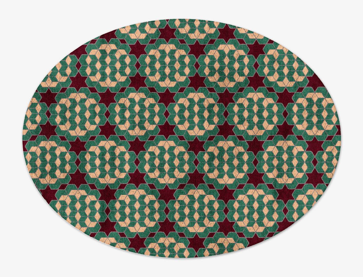 Starred Cubes Modern Geometrics Oval Hand Tufted Bamboo Silk Custom Rug by Rug Artisan