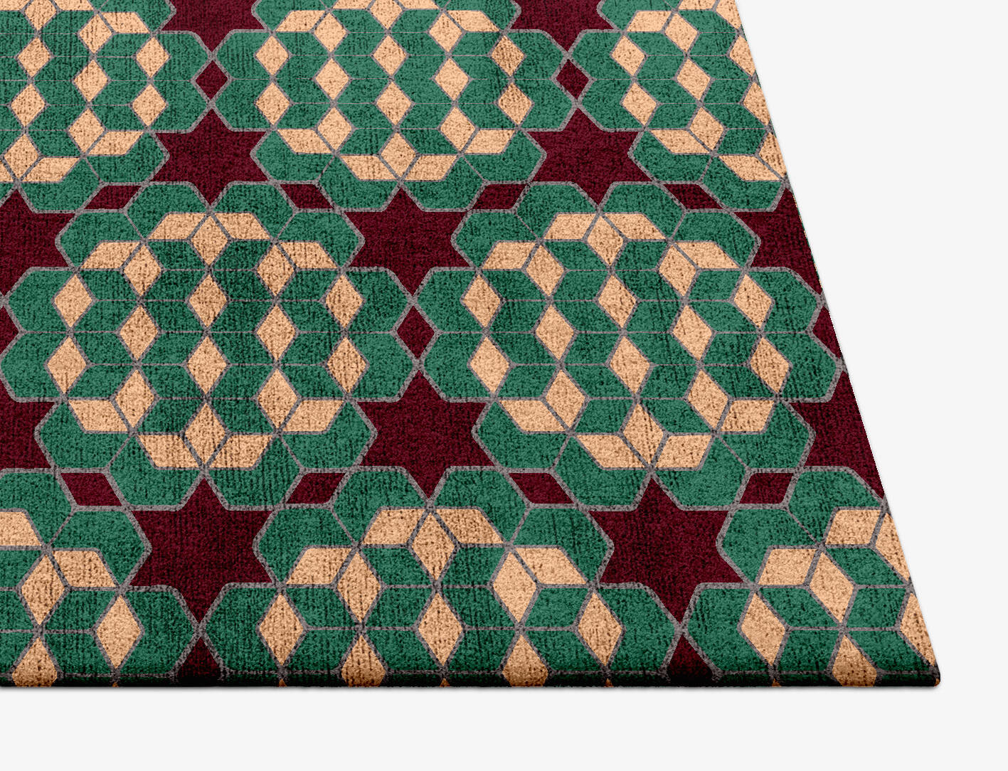 Starred Cubes Modern Geometrics Square Hand Tufted Bamboo Silk Custom Rug by Rug Artisan
