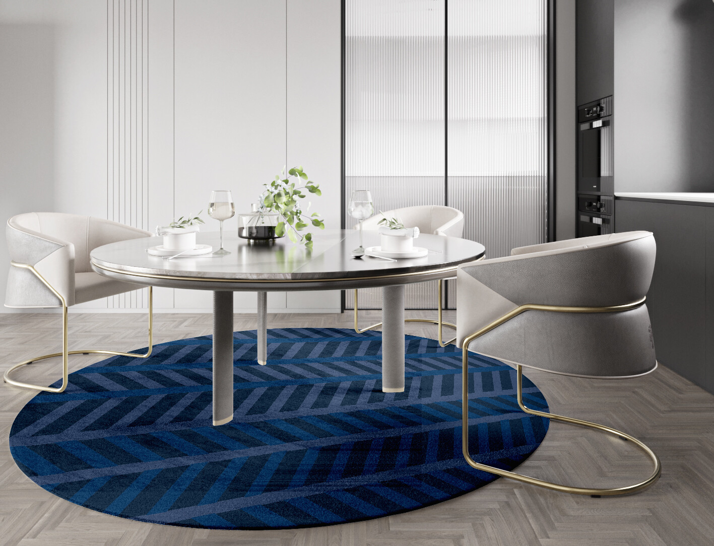 Steps Geometric Round Hand Knotted Bamboo Silk Custom Rug by Rug Artisan