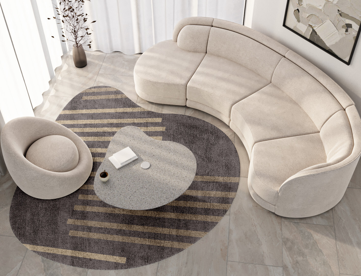 Strait Minimalist Splash Hand Knotted Bamboo Silk Custom Rug by Rug Artisan