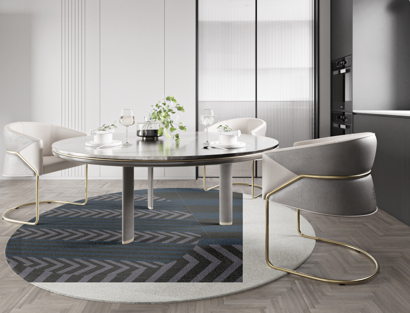 Strand Geometric Round Hand Knotted Tibetan Wool Custom Rug by Rug Artisan