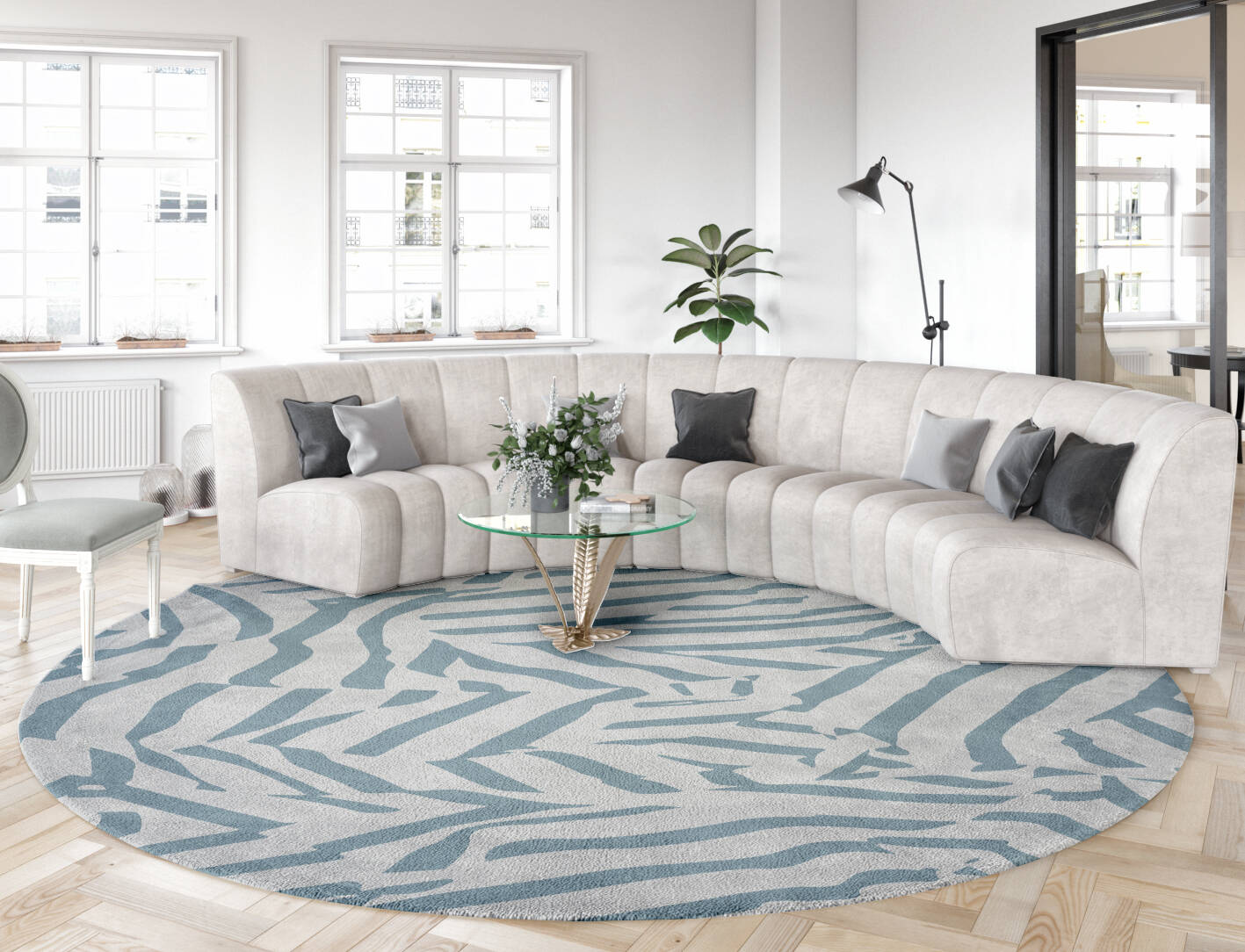 Stray Cerulean Round Hand Tufted Pure Wool Custom Rug by Rug Artisan
