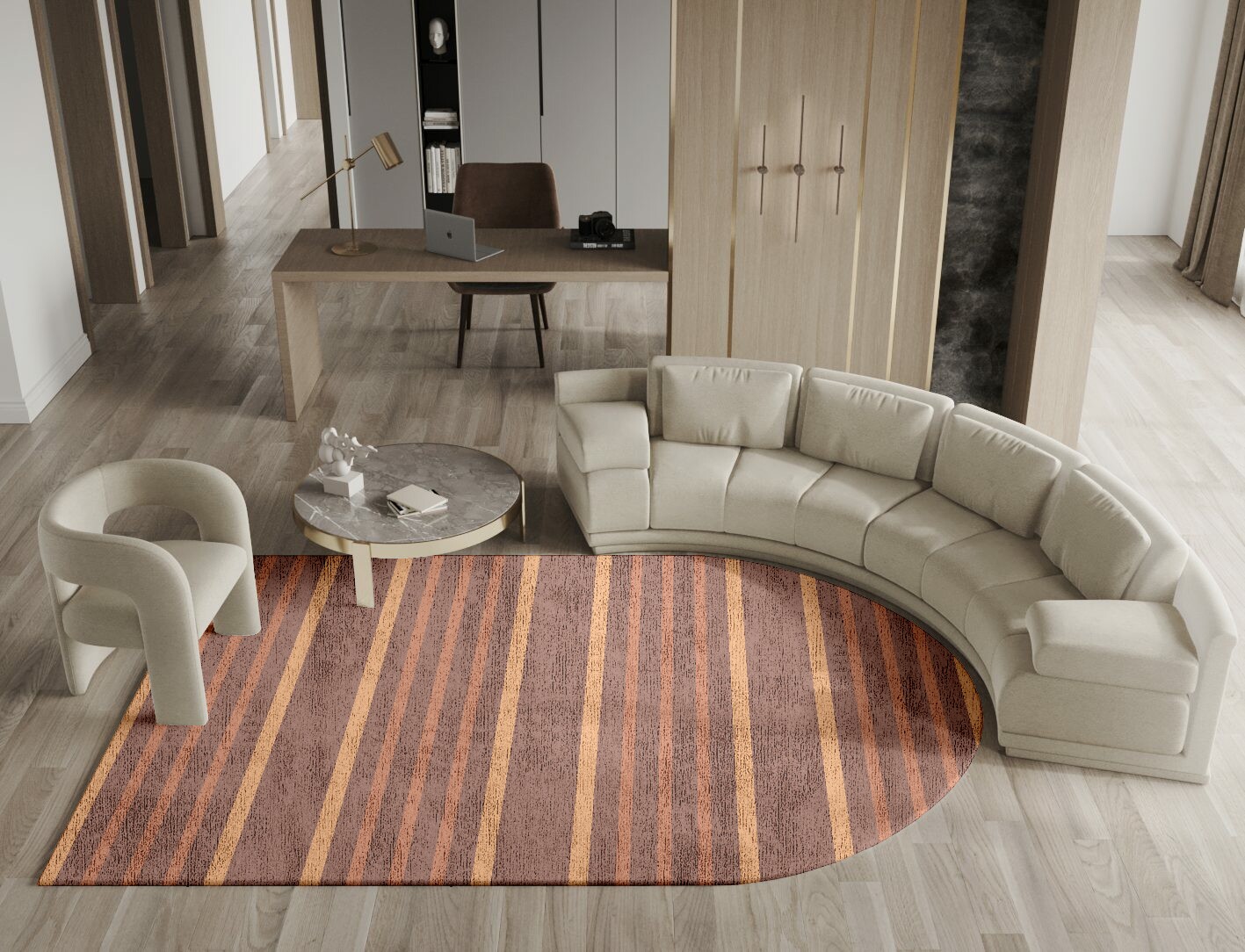 Stretch Minimalist Arch Hand Knotted Bamboo Silk Custom Rug by Rug Artisan