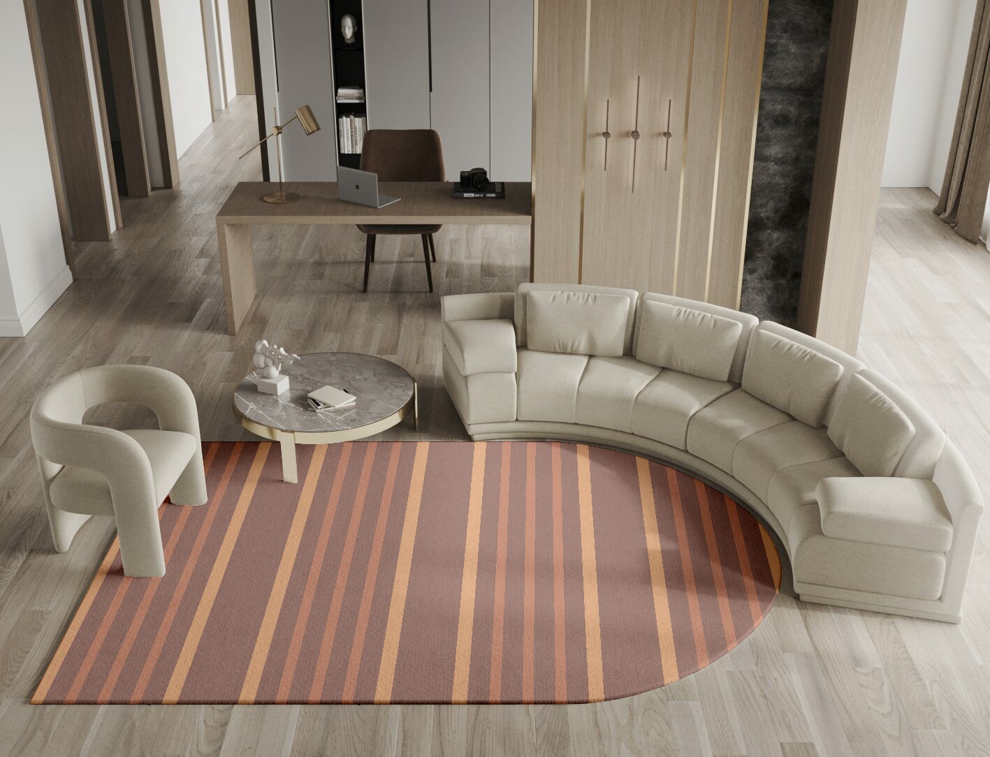 Stretch Minimalist Arch Hand Knotted Tibetan Wool Custom Rug by Rug Artisan