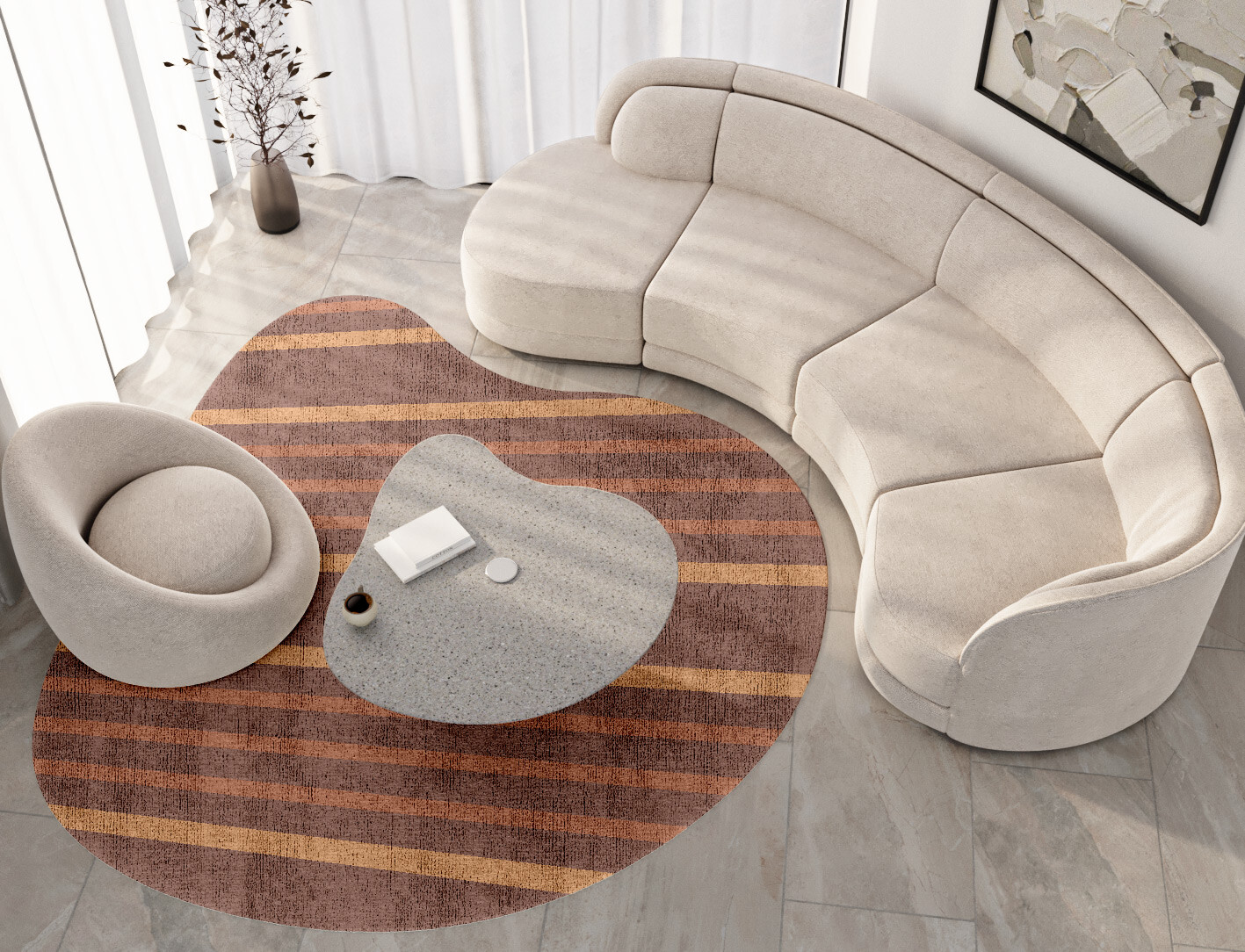 Stretch Minimalist Splash Hand Knotted Bamboo Silk Custom Rug by Rug Artisan