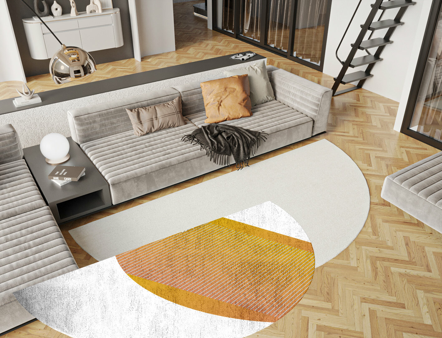 Stria Ombre Halfmoon Hand Tufted Bamboo Silk Custom Rug by Rug Artisan