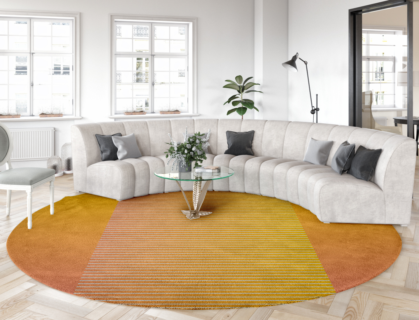 Stria Ombre Round Hand Tufted Pure Wool Custom Rug by Rug Artisan