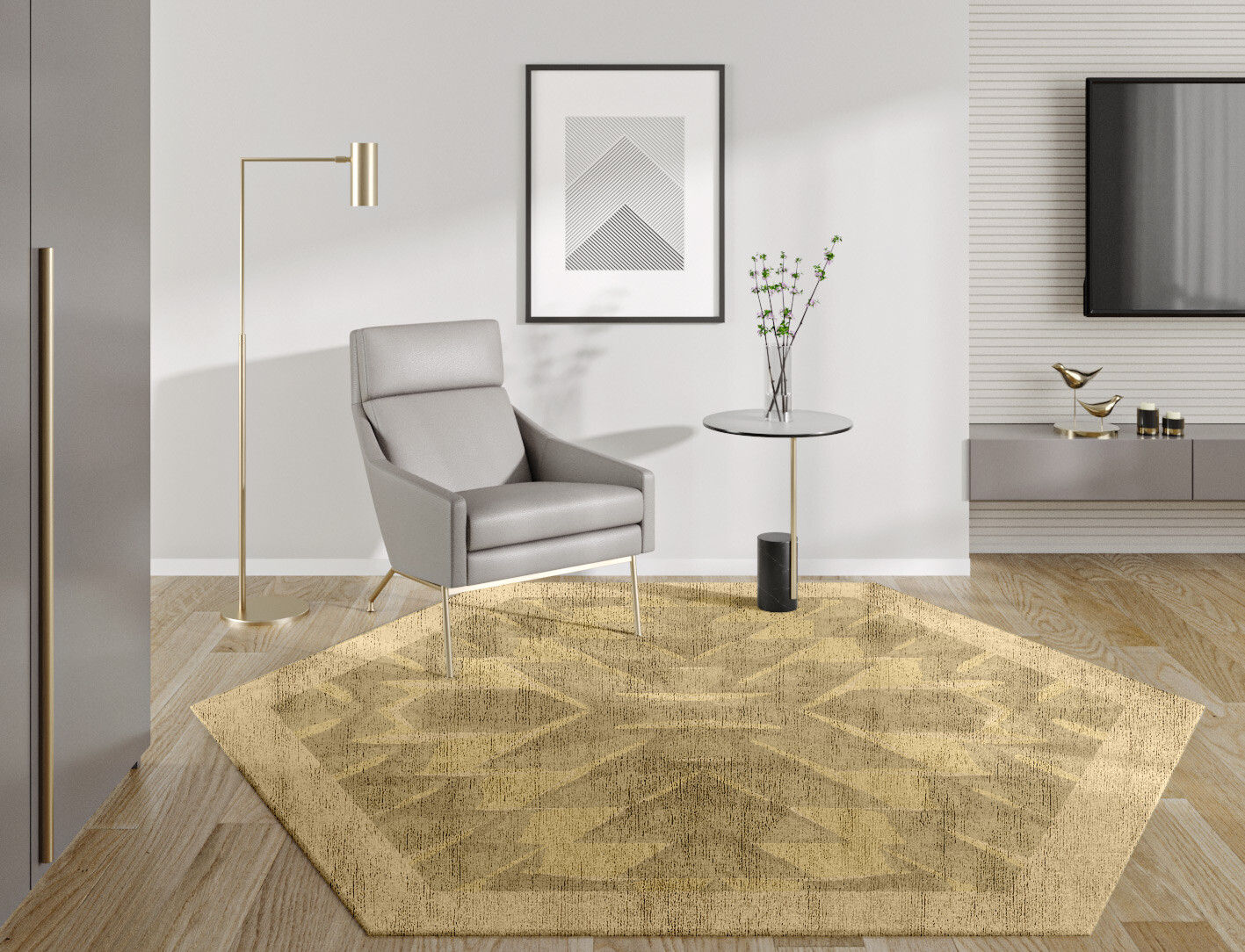 Strip Folding Origami Hexagon Hand Knotted Bamboo Silk Custom Rug by Rug Artisan