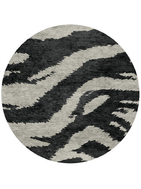 Striped Tapir Animal Prints Round Hand Knotted Bamboo Silk Custom Rug by Rug Artisan