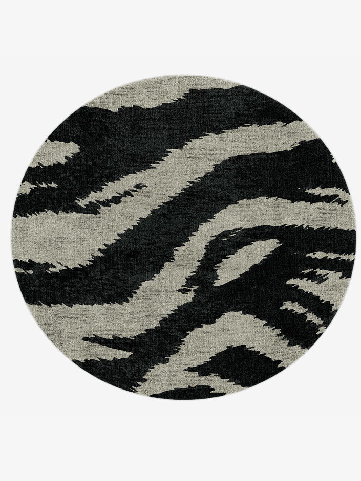 Striped Tapir Animal Prints Round Hand Knotted Bamboo Silk Custom Rug by Rug Artisan