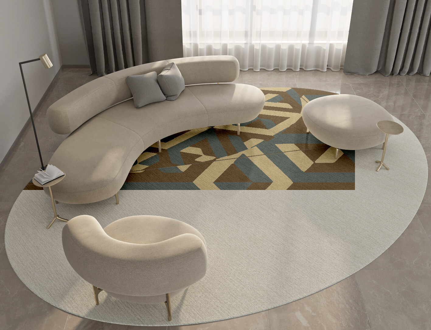 Structures Geometric Oval Hand Knotted Tibetan Wool Custom Rug by Rug Artisan