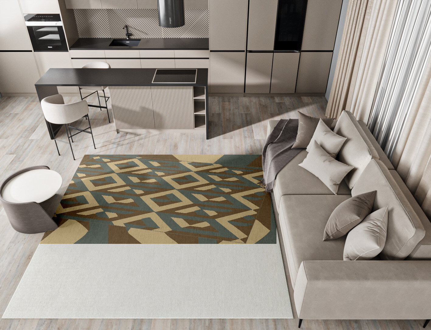Structures Geometric Square Hand Knotted Tibetan Wool Custom Rug by Rug Artisan