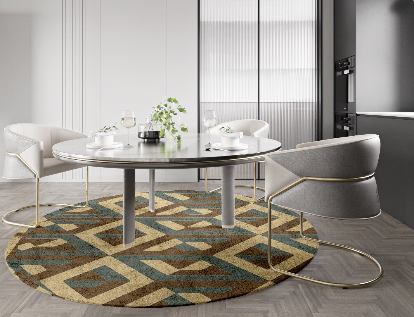 Structures Geometric Round Hand Tufted Bamboo Silk Custom Rug by Rug Artisan