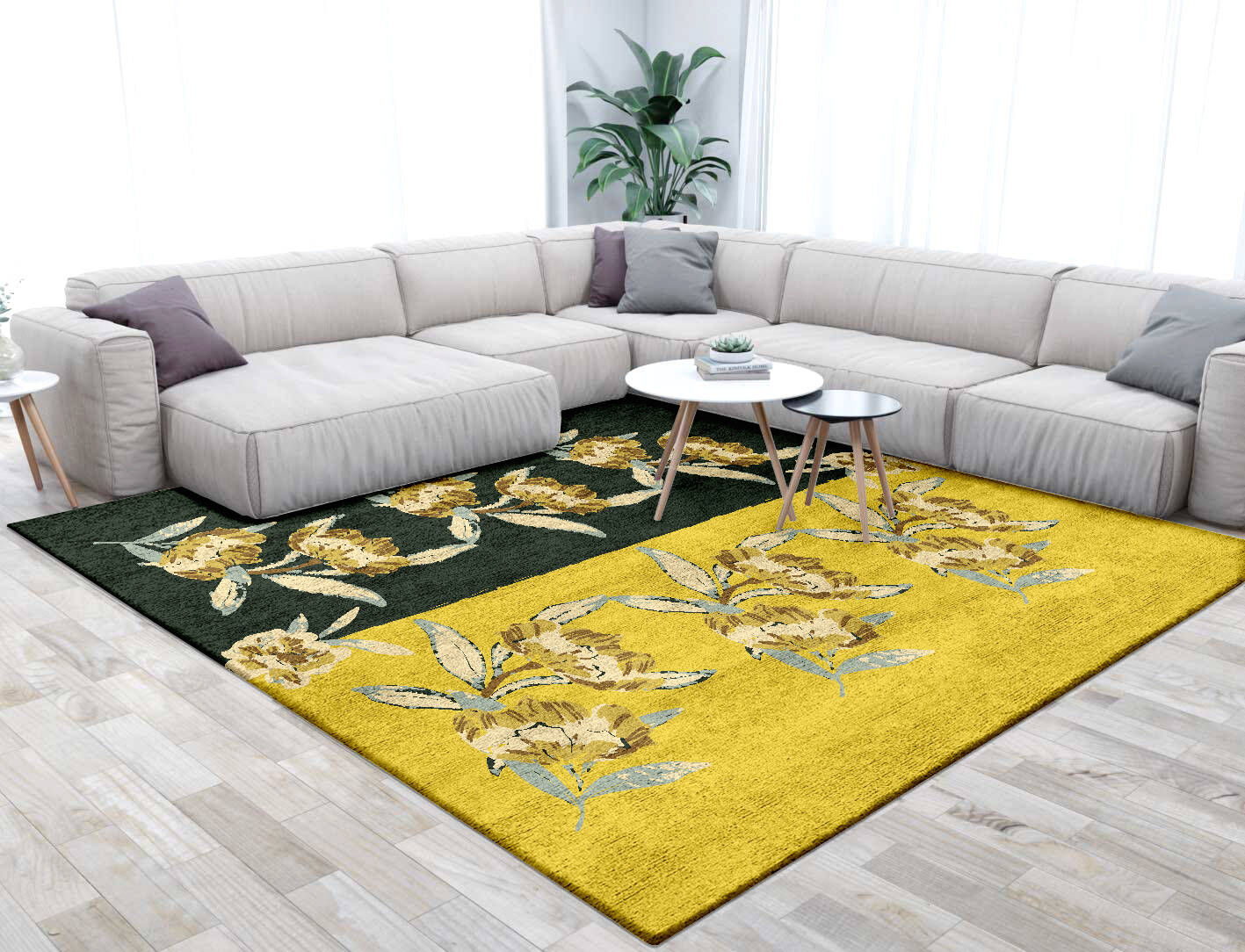 Summer Floral Square Hand Tufted Bamboo Silk Custom Rug by Rug Artisan