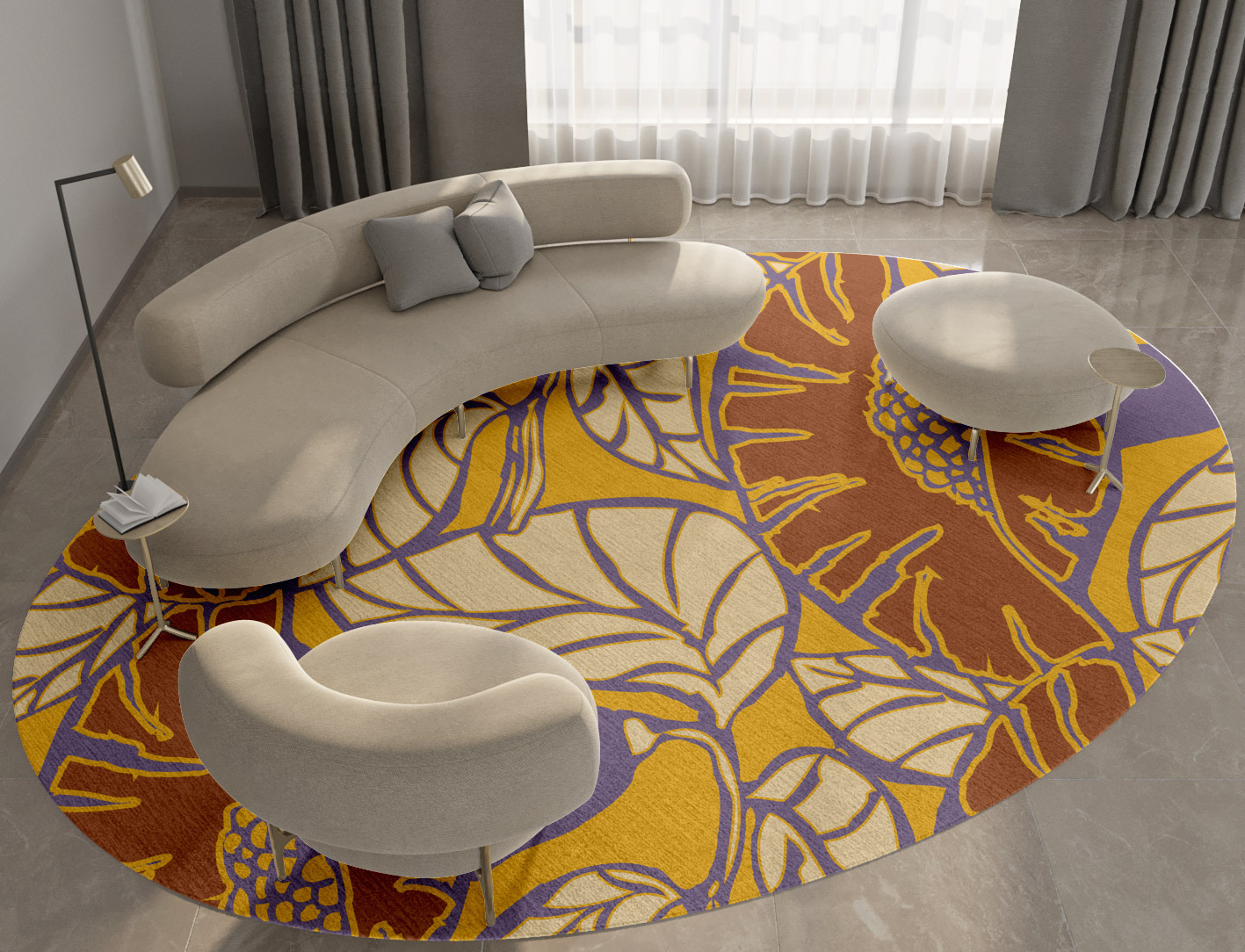 Sunflowers Floral Oval Hand Knotted Tibetan Wool Custom Rug by Rug Artisan
