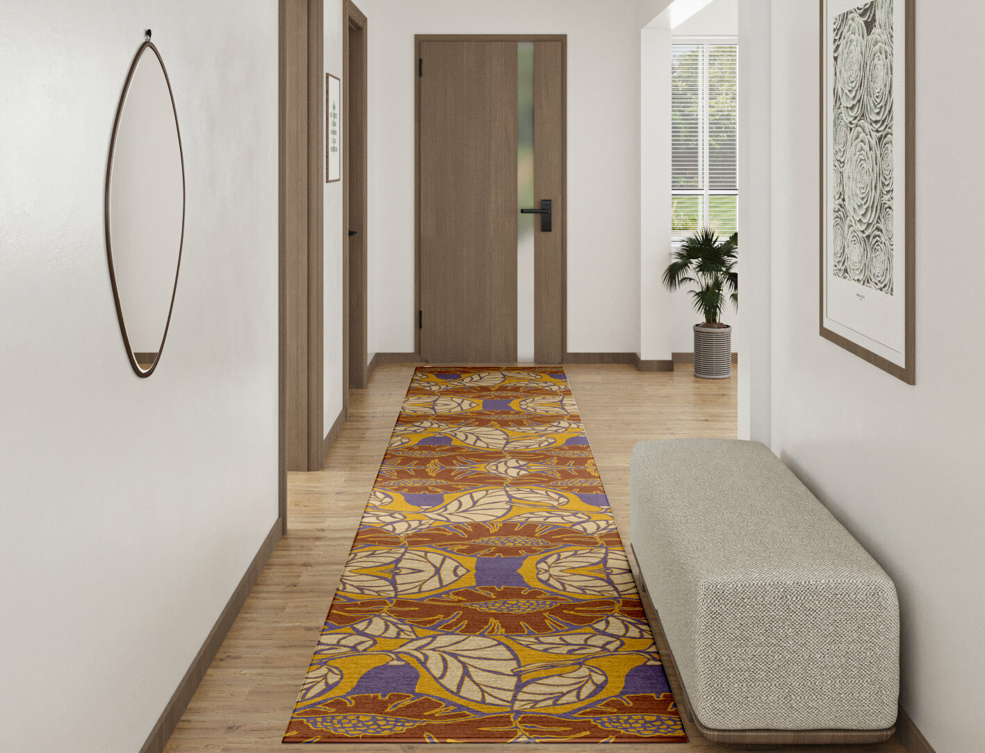 Sunflowers Floral Runner Hand Knotted Tibetan Wool Custom Rug by Rug Artisan