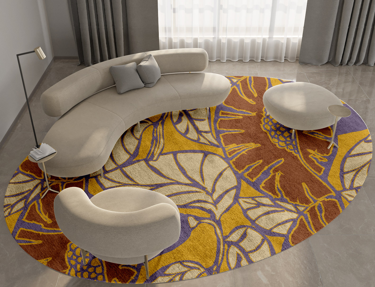 Sunflowers Floral Oval Hand Tufted Bamboo Silk Custom Rug by Rug Artisan