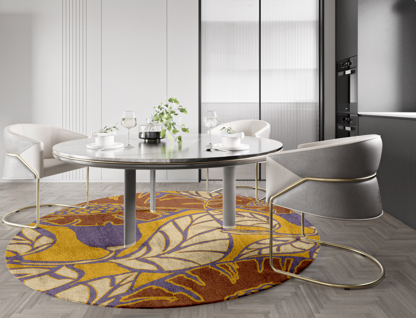 Sunflowers Floral Round Hand Tufted Bamboo Silk Custom Rug by Rug Artisan
