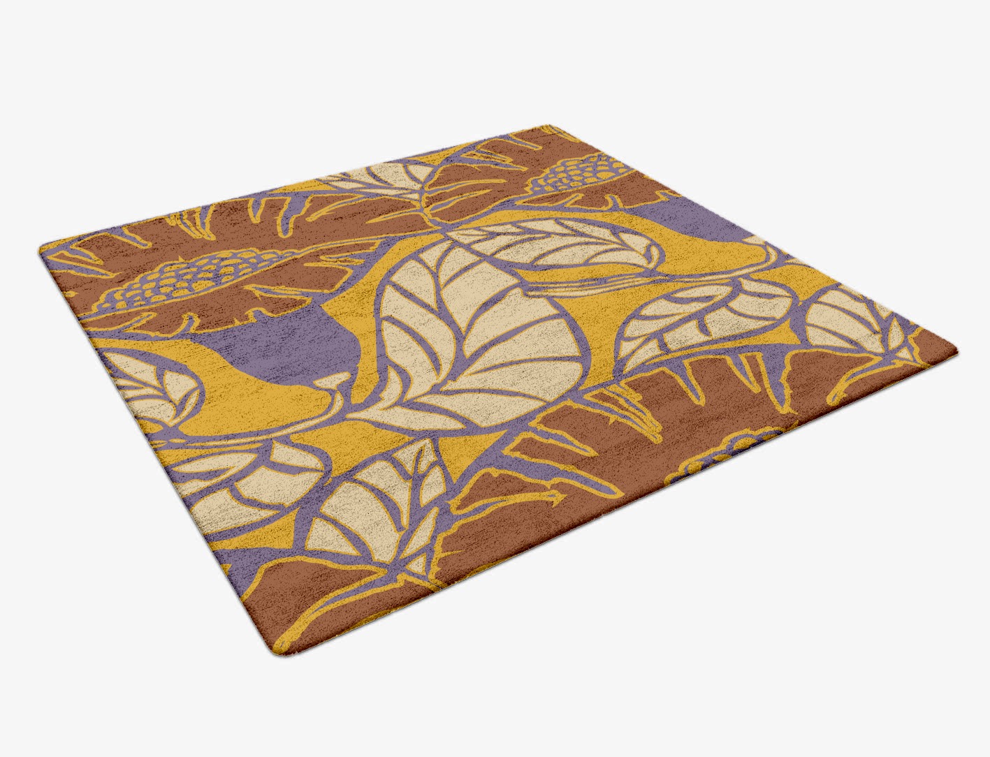 Sunflowers Floral Square Hand Tufted Bamboo Silk Custom Rug by Rug Artisan