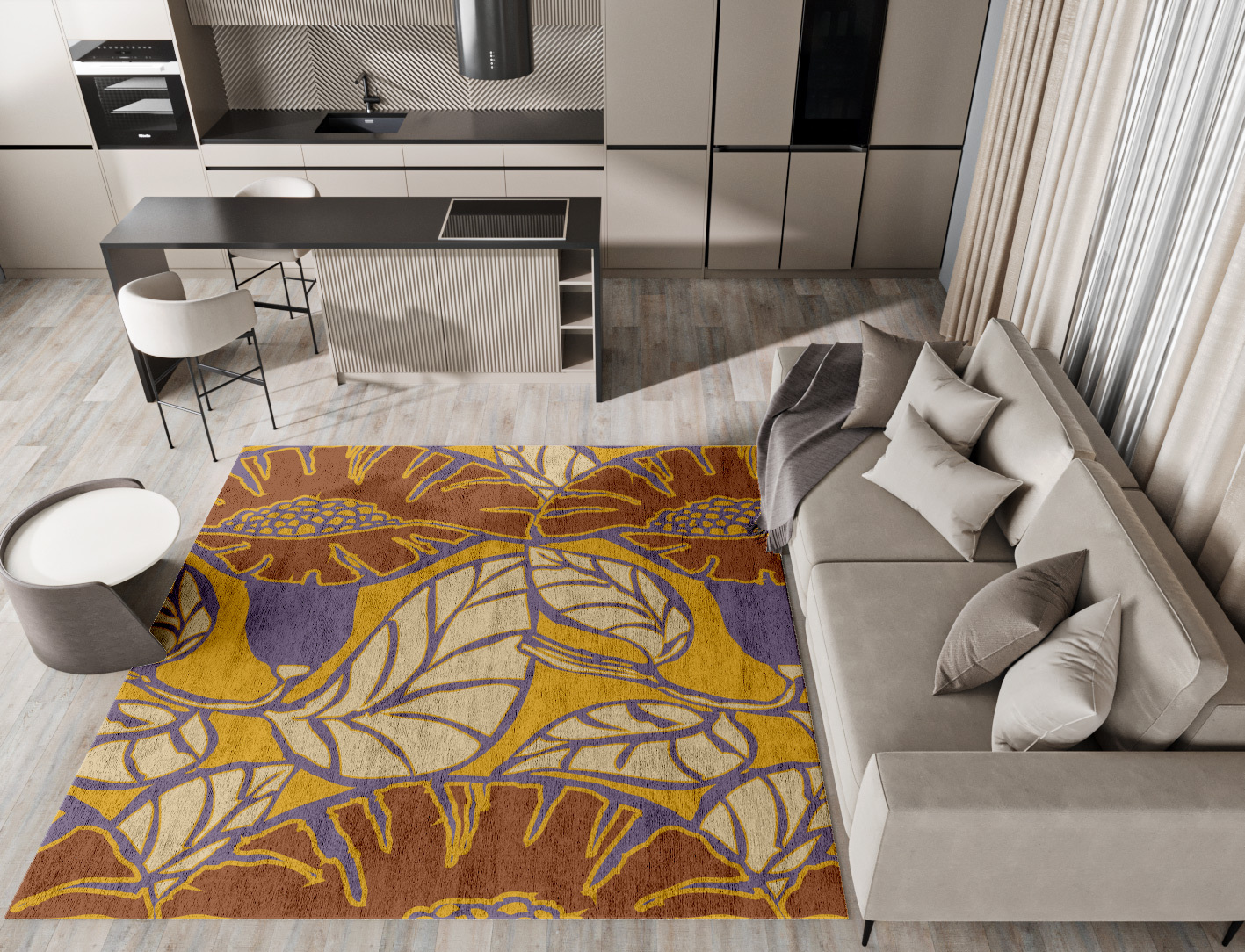 Sunflowers Floral Square Hand Tufted Bamboo Silk Custom Rug by Rug Artisan