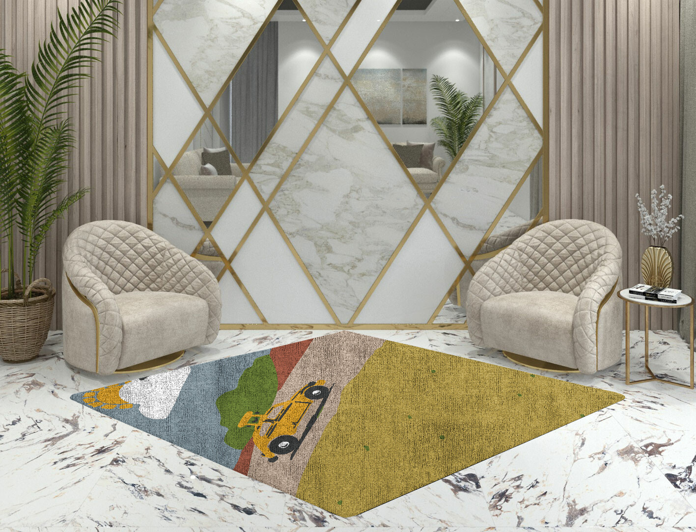 Sunny Race Kid Diamond Hand Knotted Bamboo Silk Custom Rug by Rug Artisan