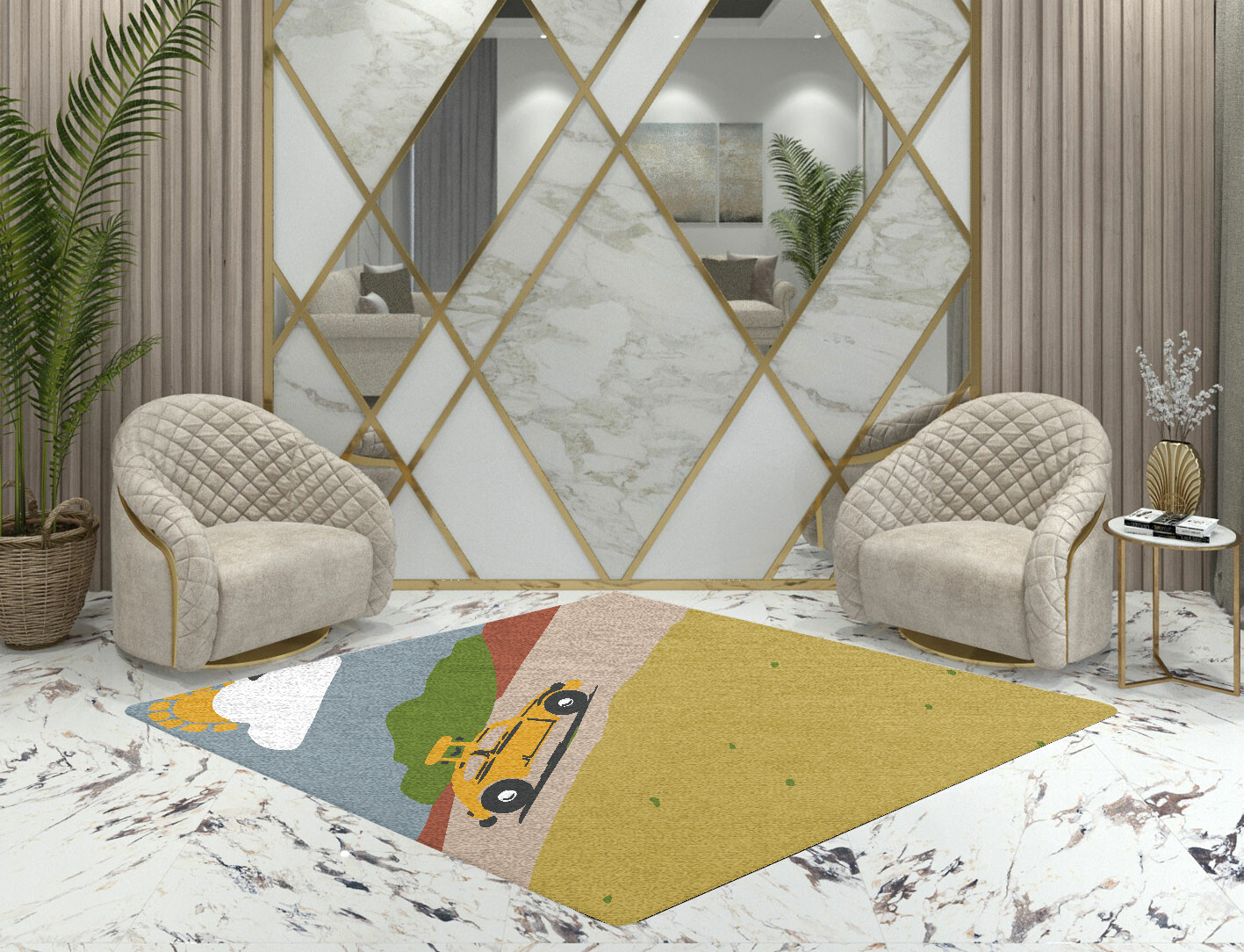 Sunny Race Kid Diamond Hand Knotted Tibetan Wool Custom Rug by Rug Artisan