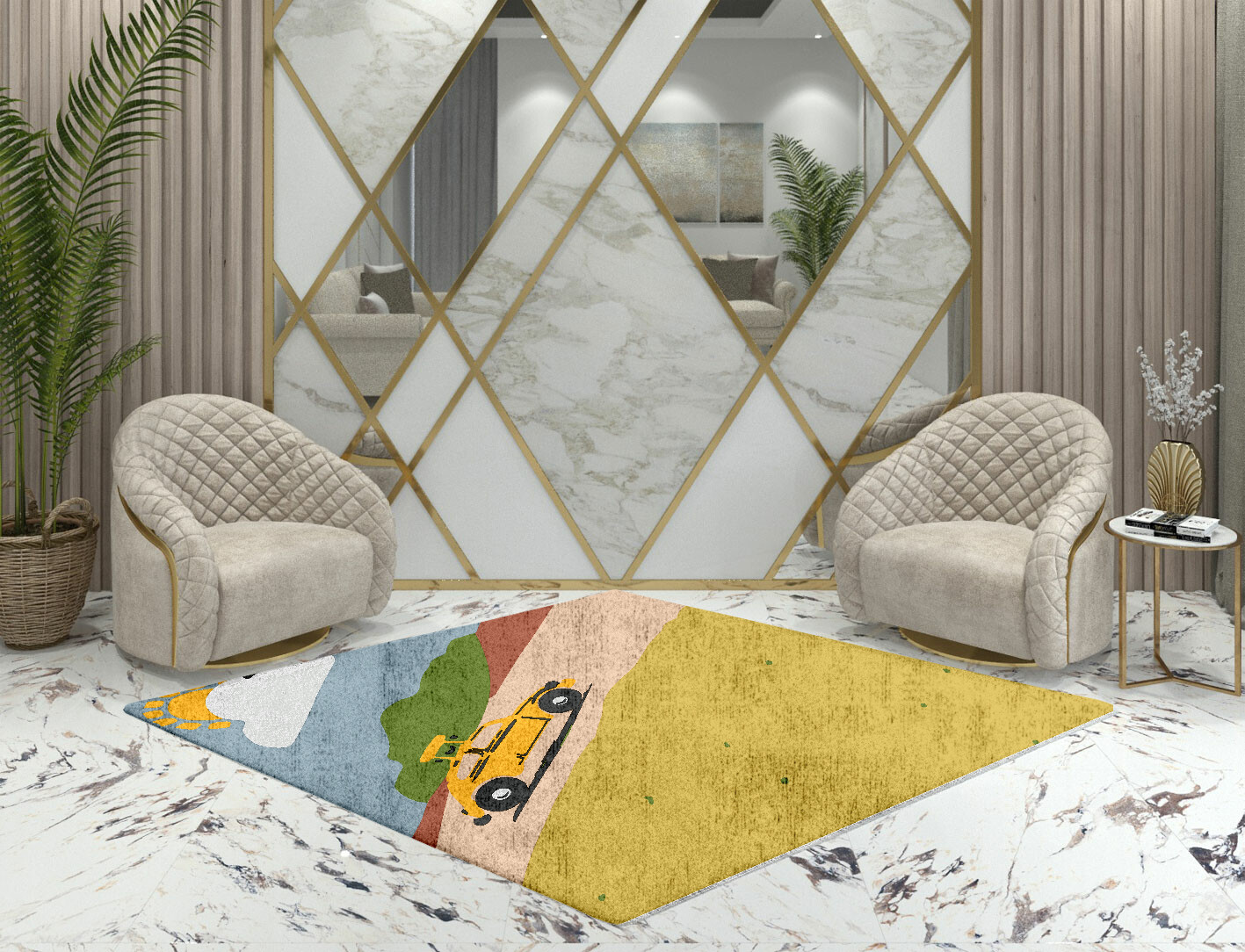 Sunny Race Kid Diamond Hand Tufted Bamboo Silk Custom Rug by Rug Artisan