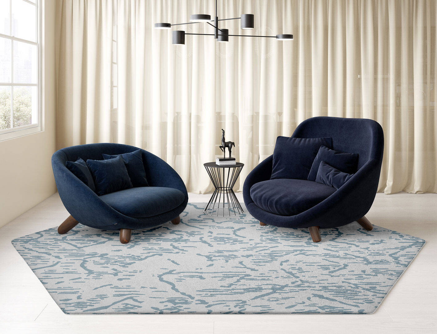 Sway Cerulean Hexagon Hand Tufted Pure Wool Custom Rug by Rug Artisan