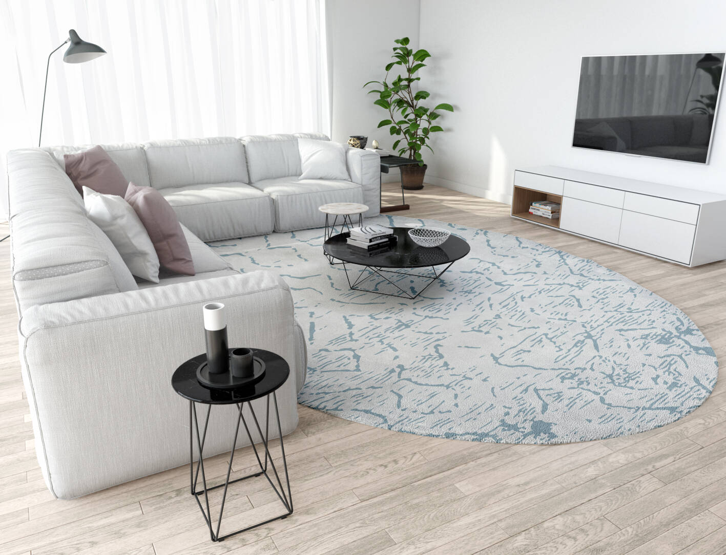 Sway Cerulean Oval Hand Tufted Pure Wool Custom Rug by Rug Artisan